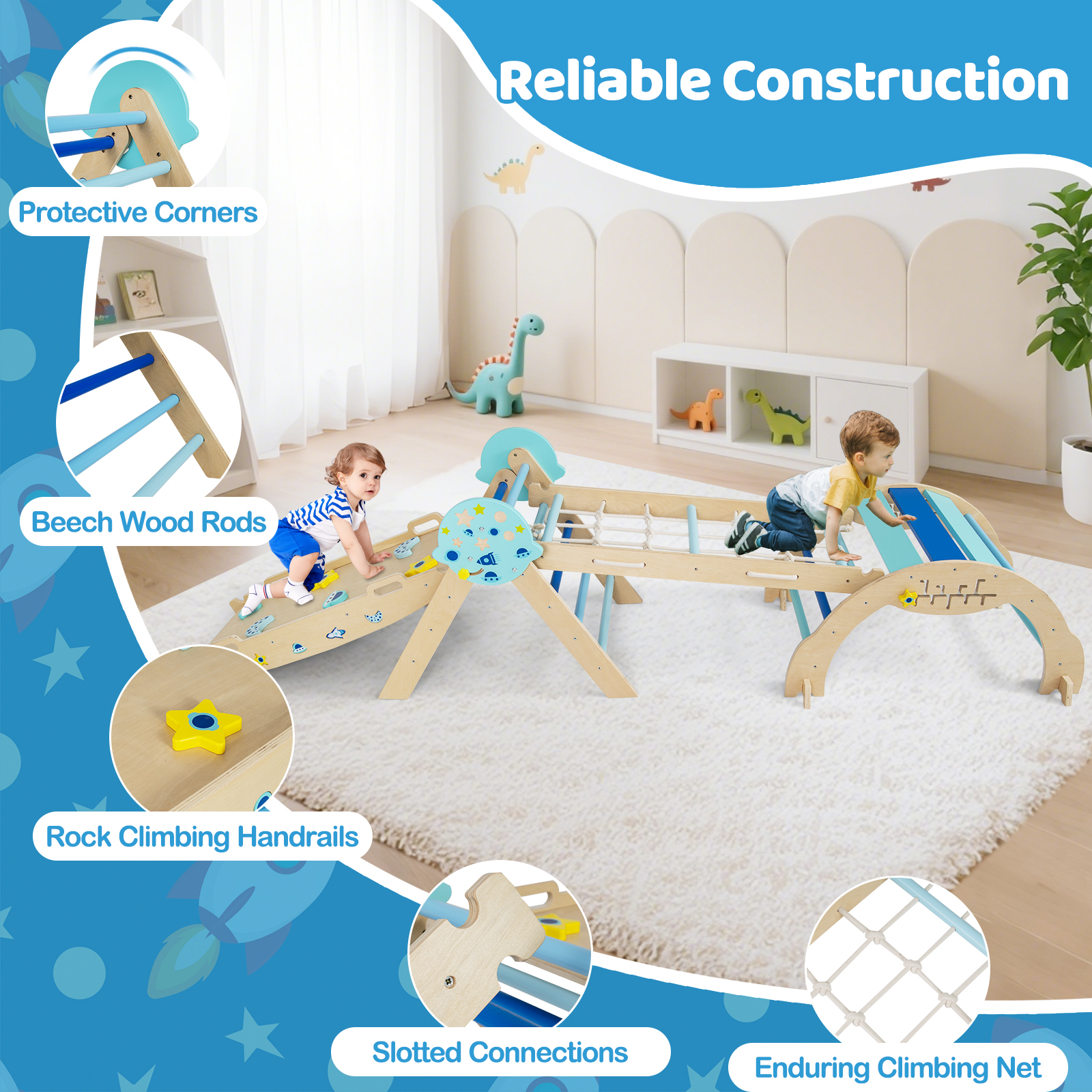 8-in-1 Foldable kids Climbing Toy Triangle Set – Astronaut and Unicorn